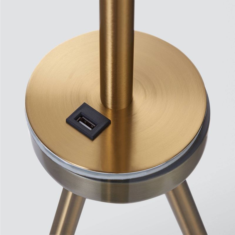 62.5" Axxin Contemporary Tripod Floor Lamp with Glass Table and Built-In USB Gold/White - Versanora