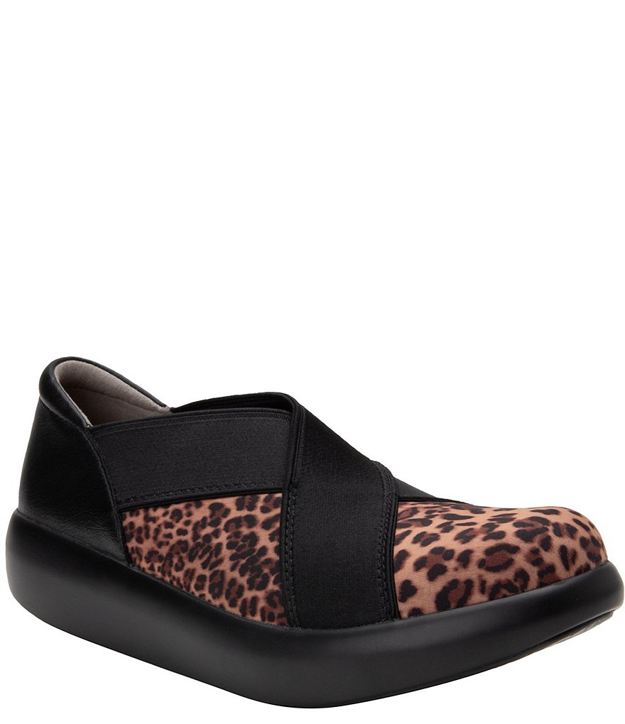 Alegria Evie Leopard Print Dream Fit X Strap Slip-Ons