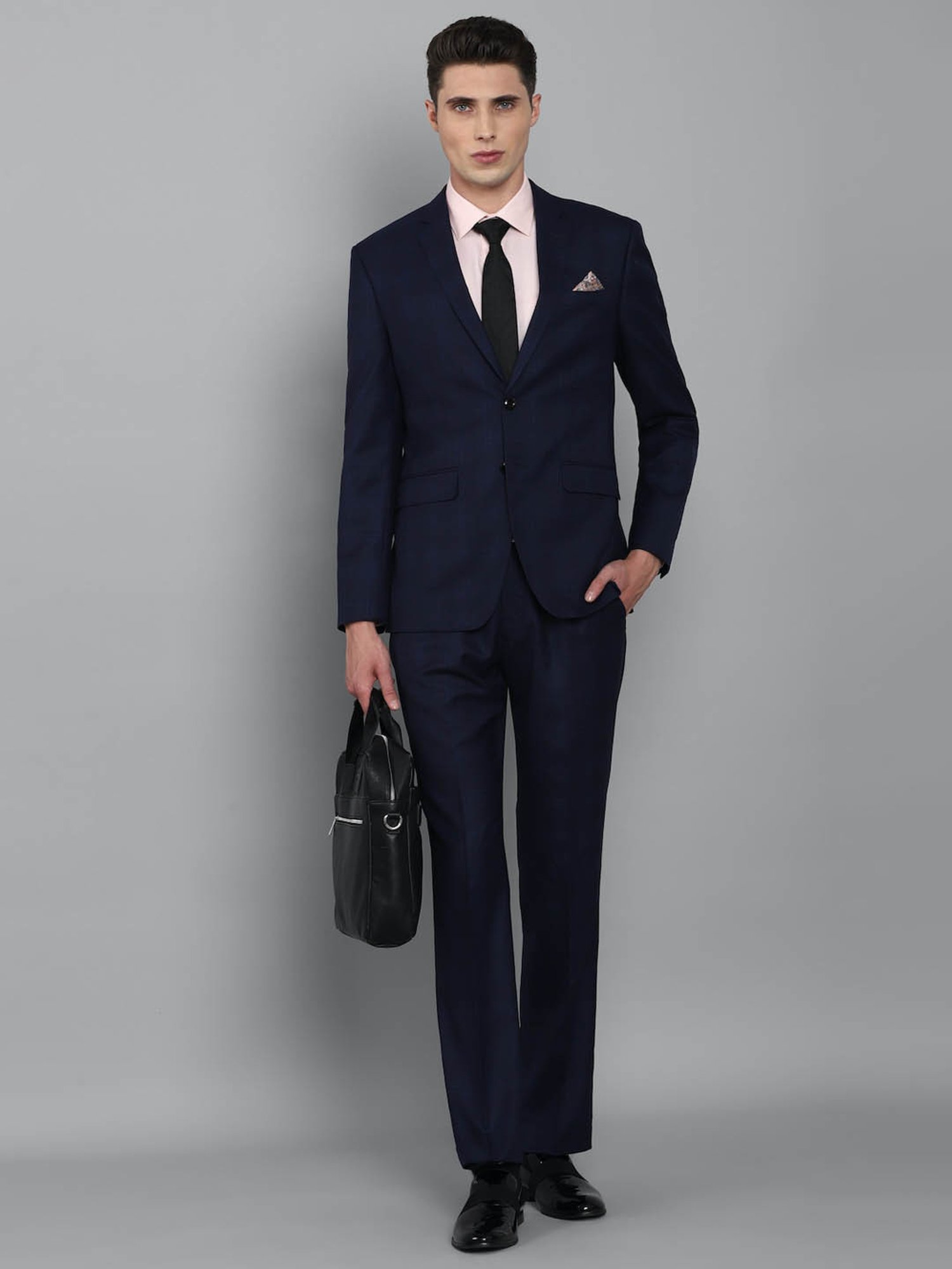 Luxure by Louis Philippe Navy Slim Fit Checks Two Piece Suit
