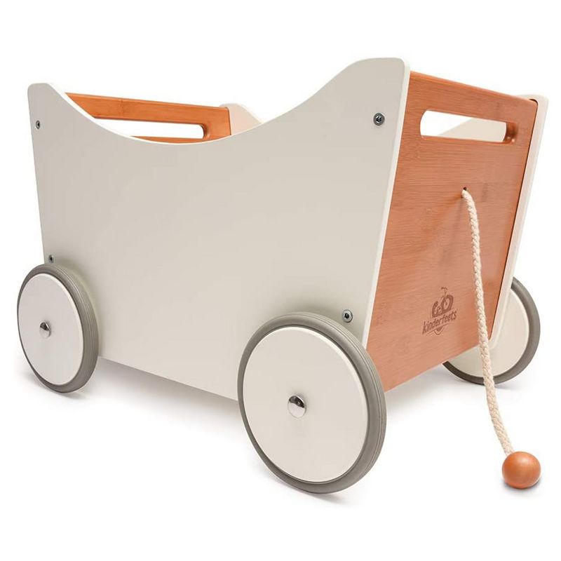 Kinderfeets 2-in-1 Versatile Inside/Outside Baby and Toddler Classic Wooden Unisex Toy Storage Box Walker, White