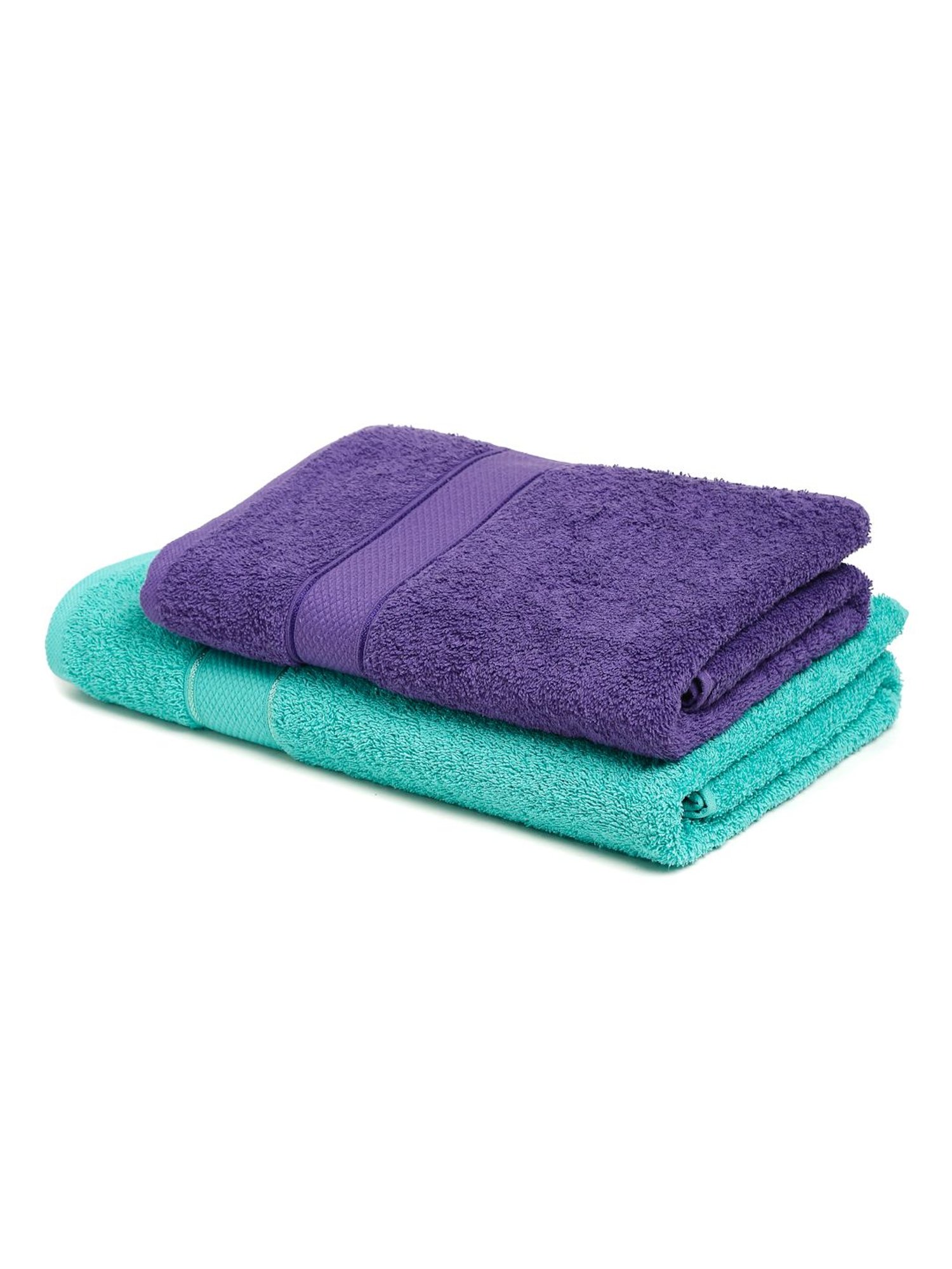 Creeva Sea Green & Violet 525 GSM Cotton Bath Towel Set of 2