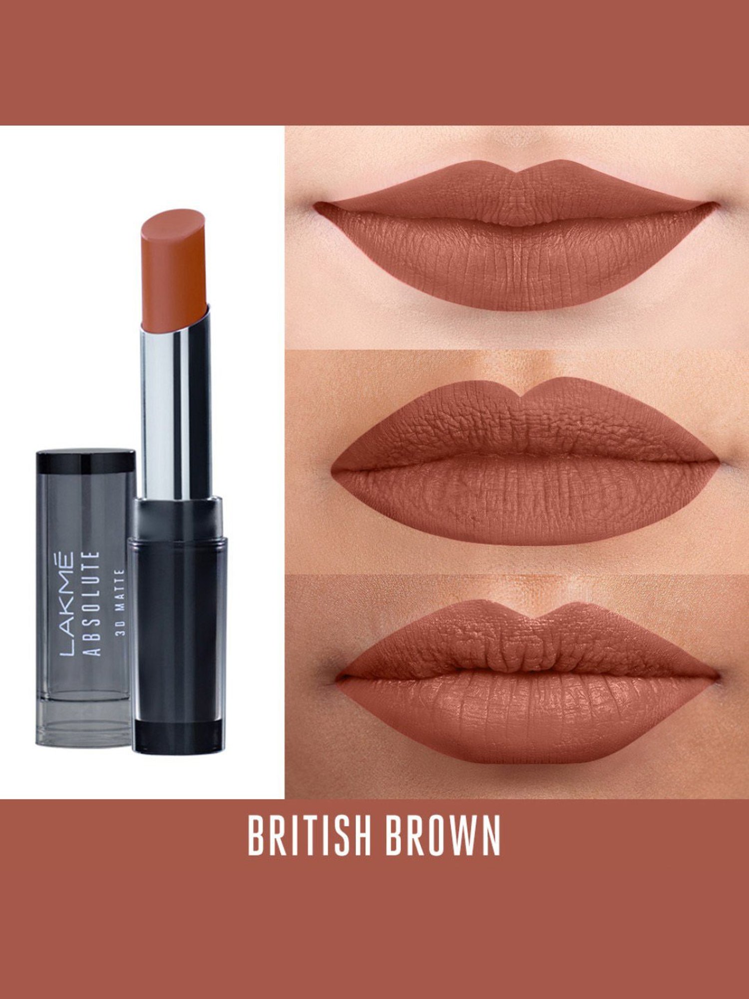 Lakme Unreal 3D Slim Bullet Lipstick British Brown - 3.6 gm