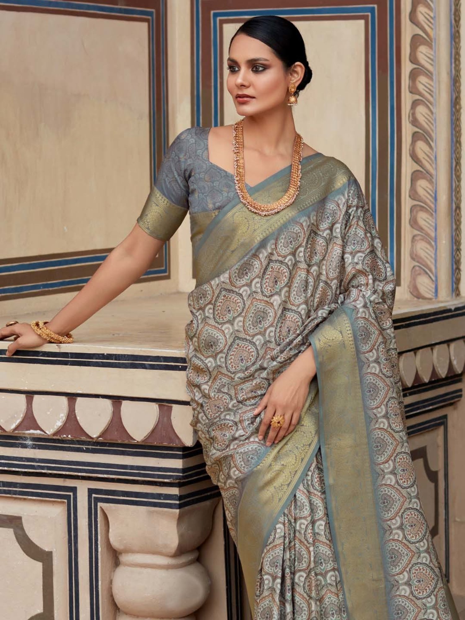 Saree Mall Grey Woven Saree With Unstitched Blouse