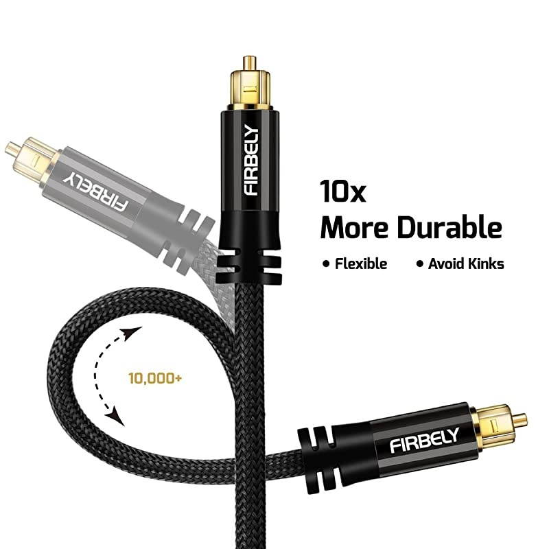 Digital Toslink Cable Optical Audio CableSPDIF Fiber Optic with Metal Connectors Braided Jacket Black Cable for Sound BarTV Speakers 15 feet
