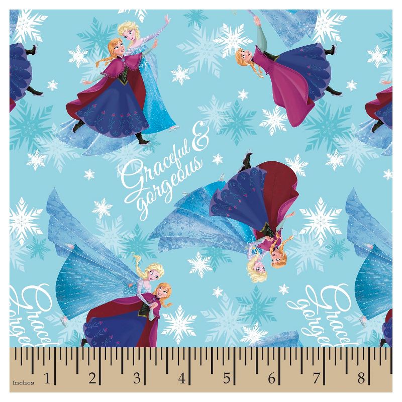 Frozen Sisters Skating Blue Satin Fabric