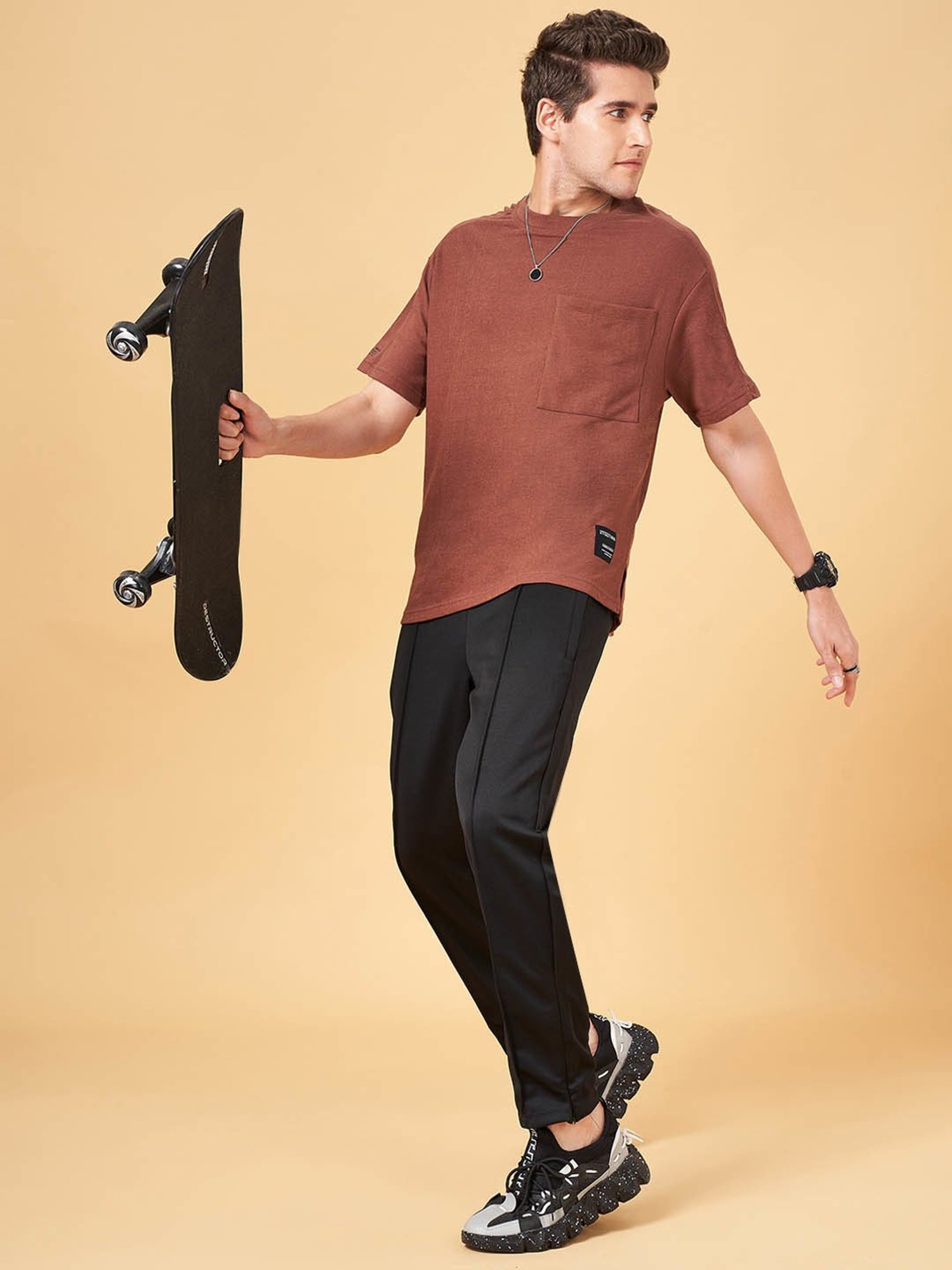 Street 808 by Pantaloons Burgundy Boxy Fit T-Shirt