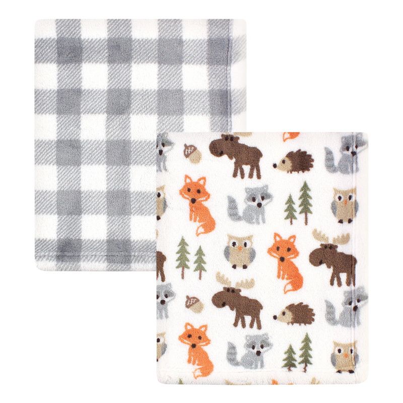Hudson Baby Infant Boy Cozy Plush Luxury Blankets 2pk, Woodland, One Size