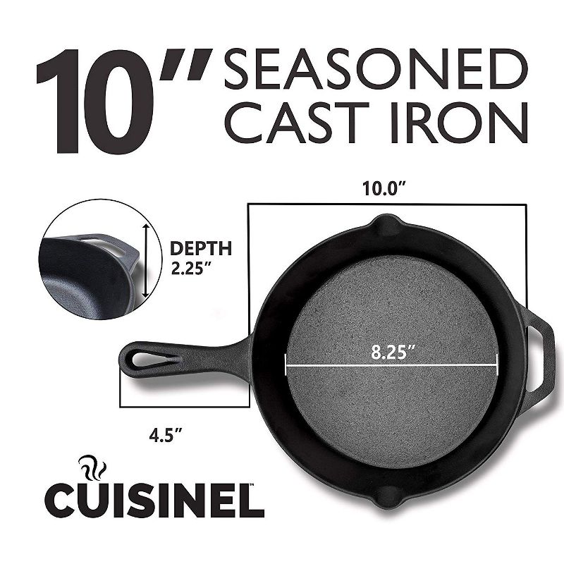 Cuisinel C12610-12 10 Inch and 12 Inch Pre Seasoned Cast Iron Skillet Frying Pan Cookware Set for Indoor and Outdoor Cooking  with Handle Covers
