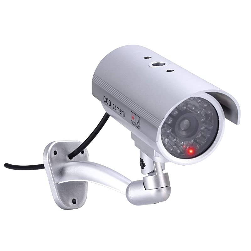 Dummy Security Camera Fake Cameras CCTV Surveillance System with Realistic Simulated LEDs for Home Security + Warning Sticker OutdoorIndoor Use 2 Pack