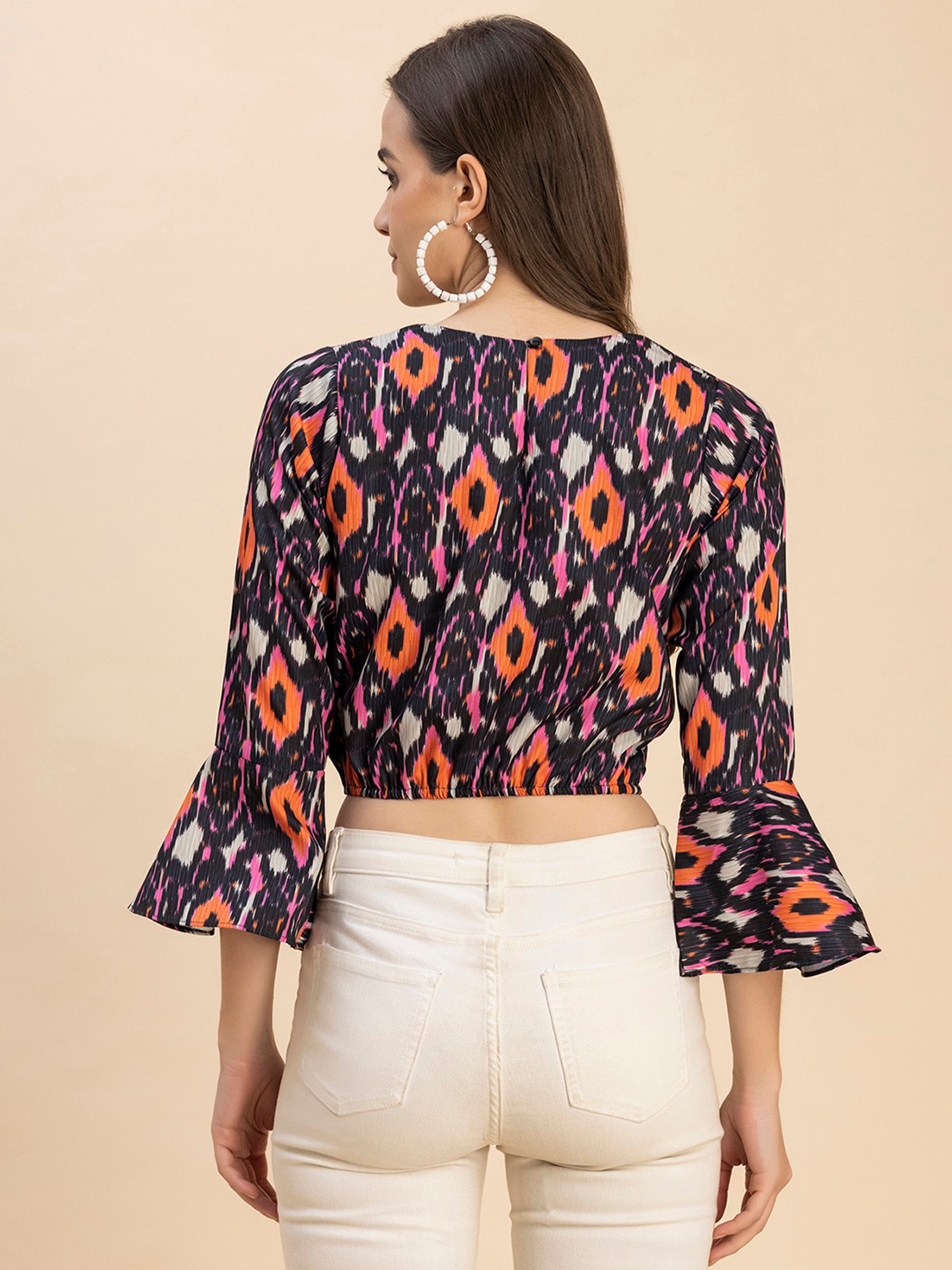 Moomaya Black & Orange Printed Crop Top