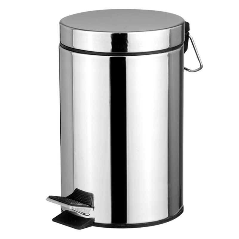 Home Basics 20 Liter Polished Stainless Steel Round Waste Bin, Silver