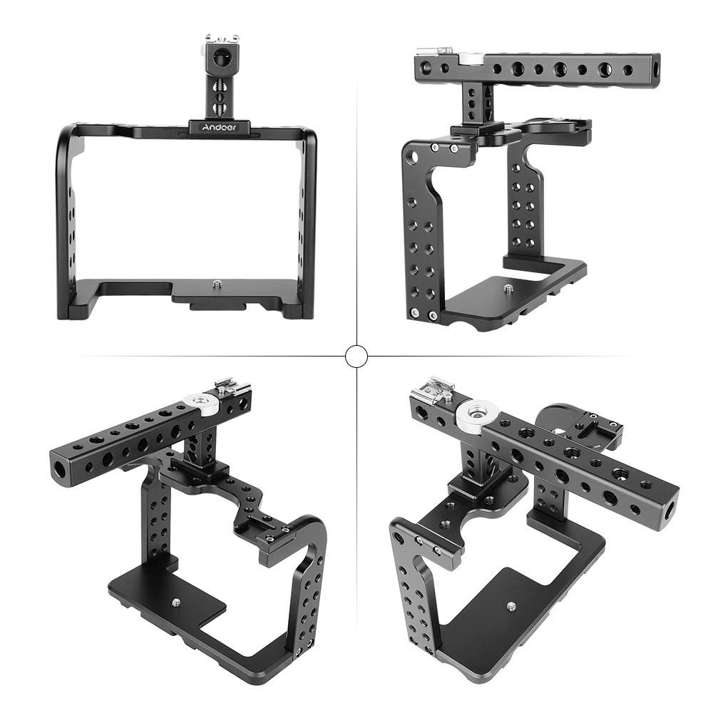 Andoer Video Camera Cage Stabilizer with Top Handle Aluminum Alloy Replacement for Panasonic GH5/GH4 DSLR to Mount Mic Monitor LED Light Film Making Accessories