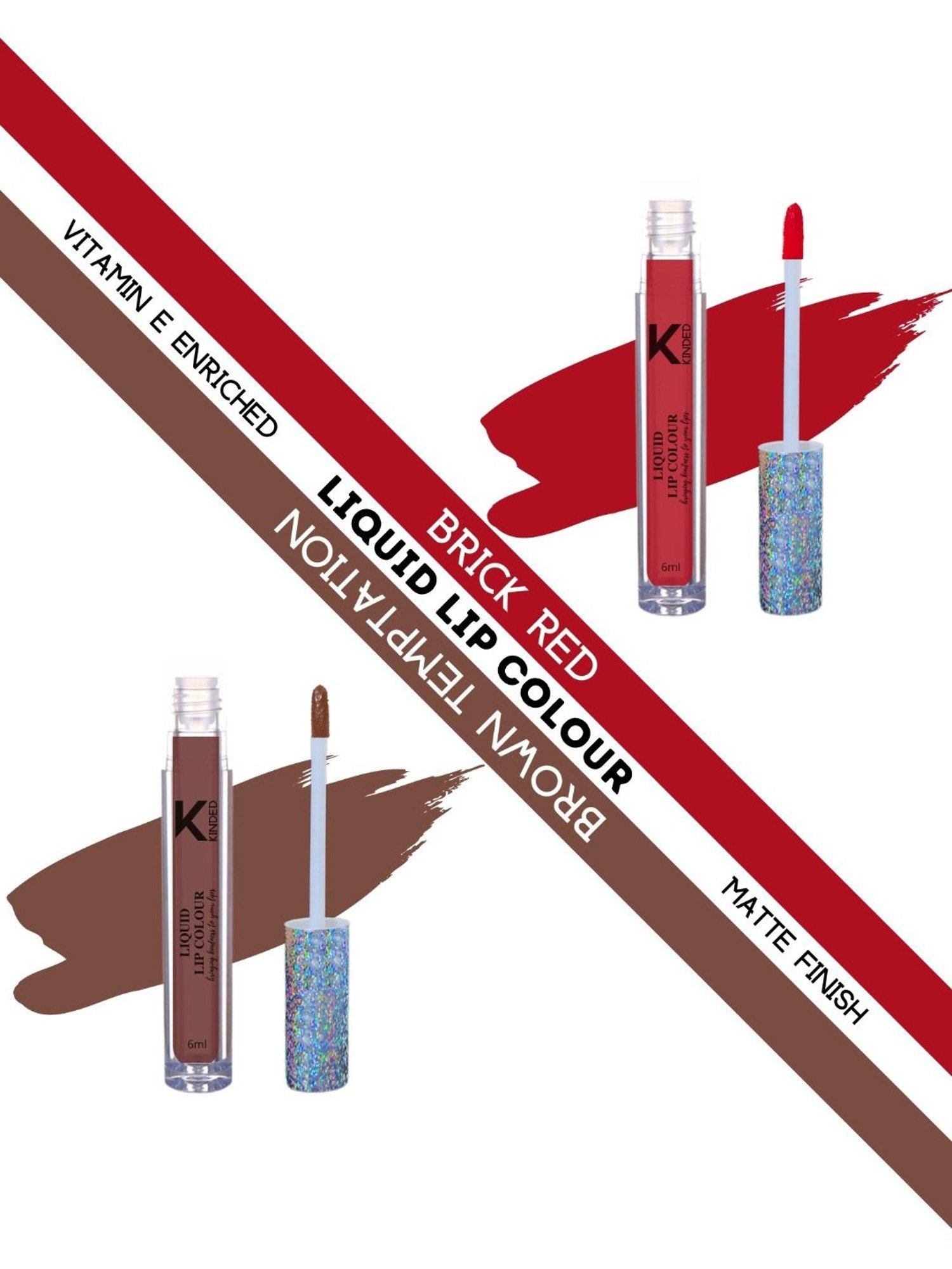 KINDED Liquid Lip Colour 04 Brick Red & 06 Brown Temptation Combo
