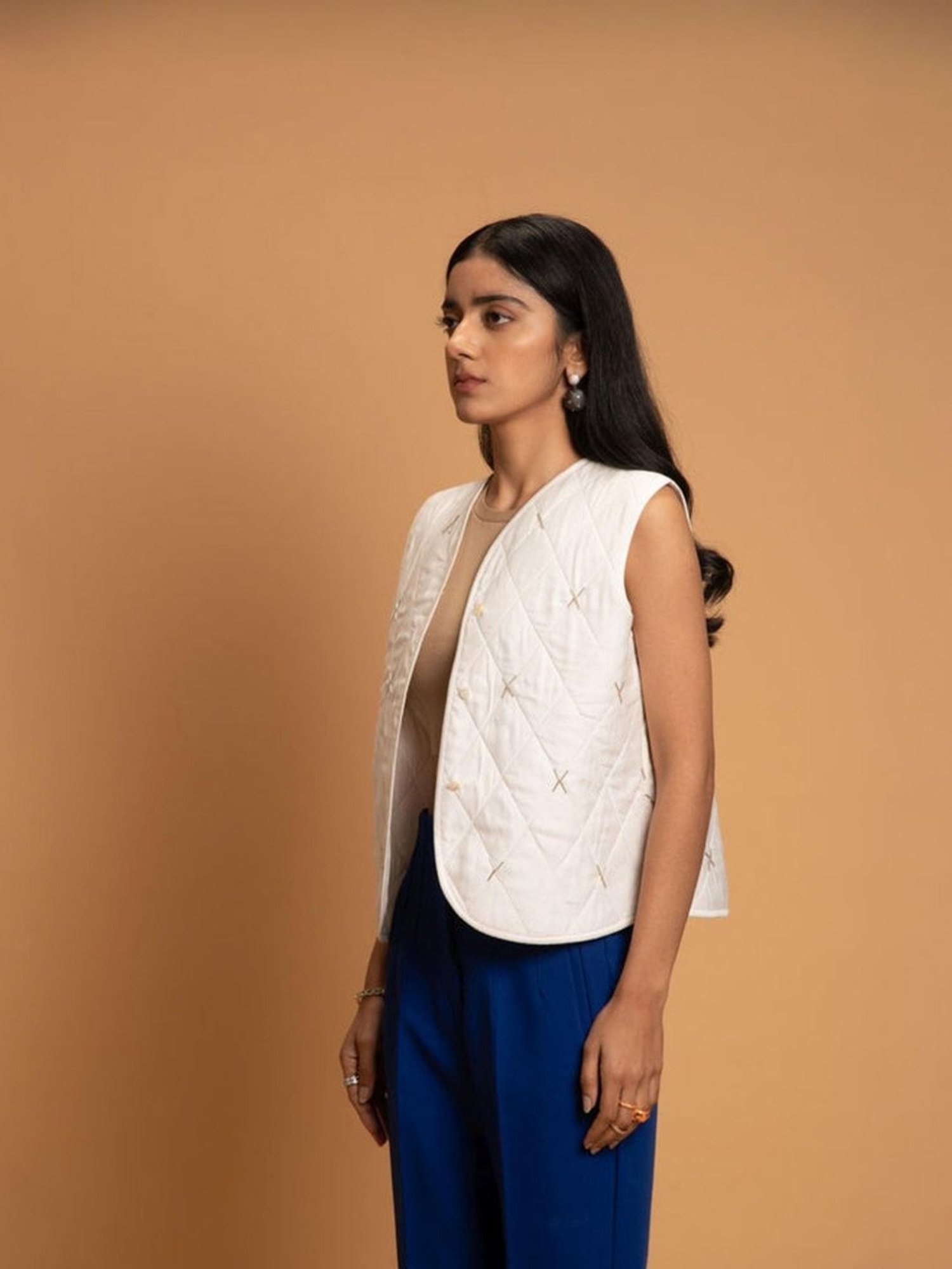 Khajoor Studio White Fragments Snow Quilted Gilet