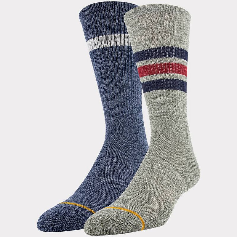 Signature Gold by GOLDTOE Men's Native Nomad Crew Retro Sport Stripe Socks 2pk - Denim 6-12.5