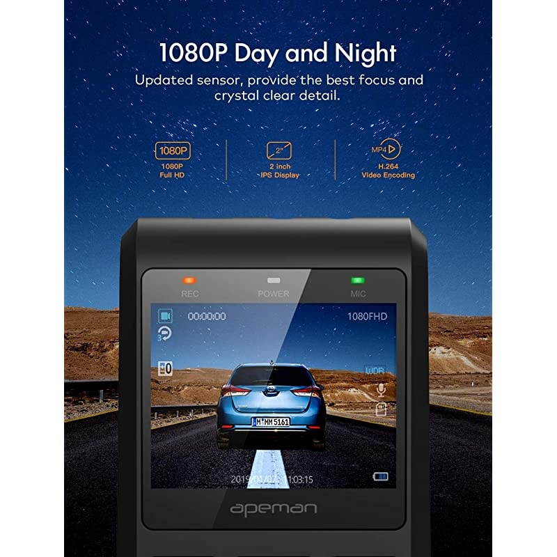 Dual Dash Cam C550, 1080P Front and Rear Hidden Car Driving Recorder, IPS Screen, Night Vision, 170&deg;Wide Angle, WDR, G-Sensor, Parking Monitor, Motion Detection, Loop Recording, Support GPS