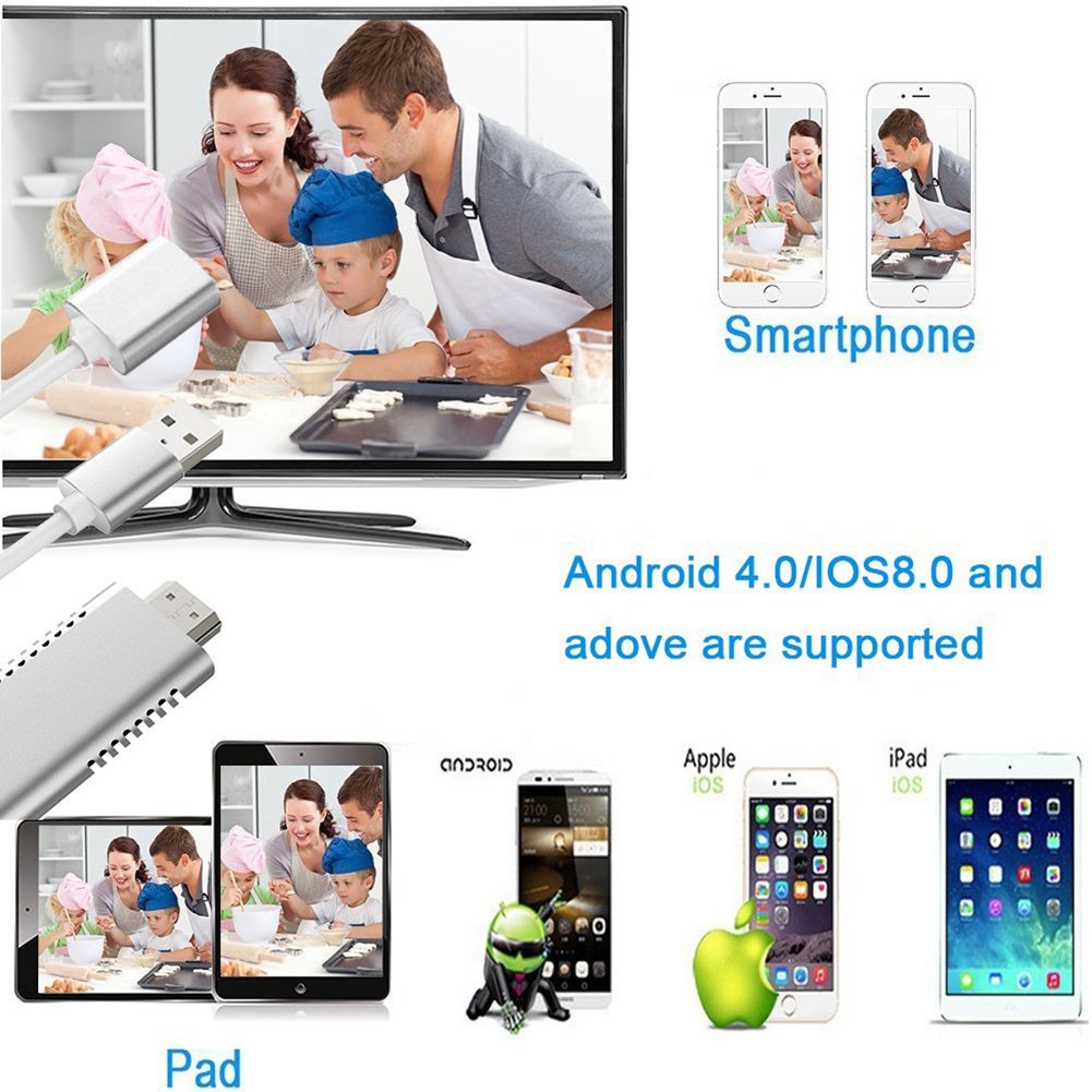 Lightning to HDMI Cable for IOS Android 3-in-1 Lightning / Micro USB / Type-C to HDMI Adapter 1080P Digital AV Adapter HDTV MHL Cable Support iPhone iPad Android Smartphones on HDTV Projector