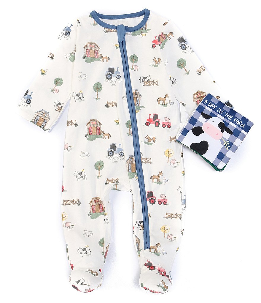 Mud Pie Baby Boys 3-6 Months Farm Footed Sleeper & Book Set