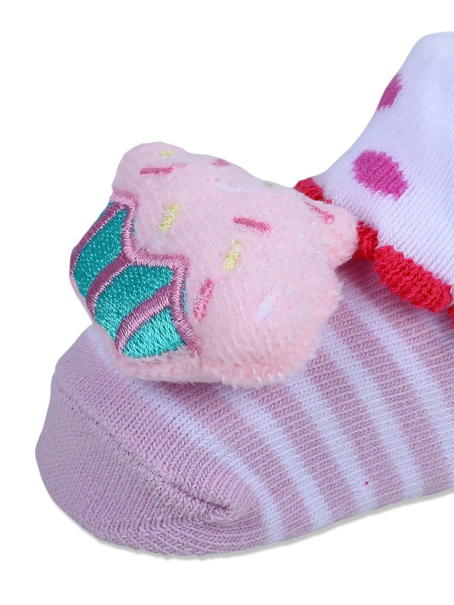 Baby Moo Kids Baby Pink & White Cotton Applique Socks