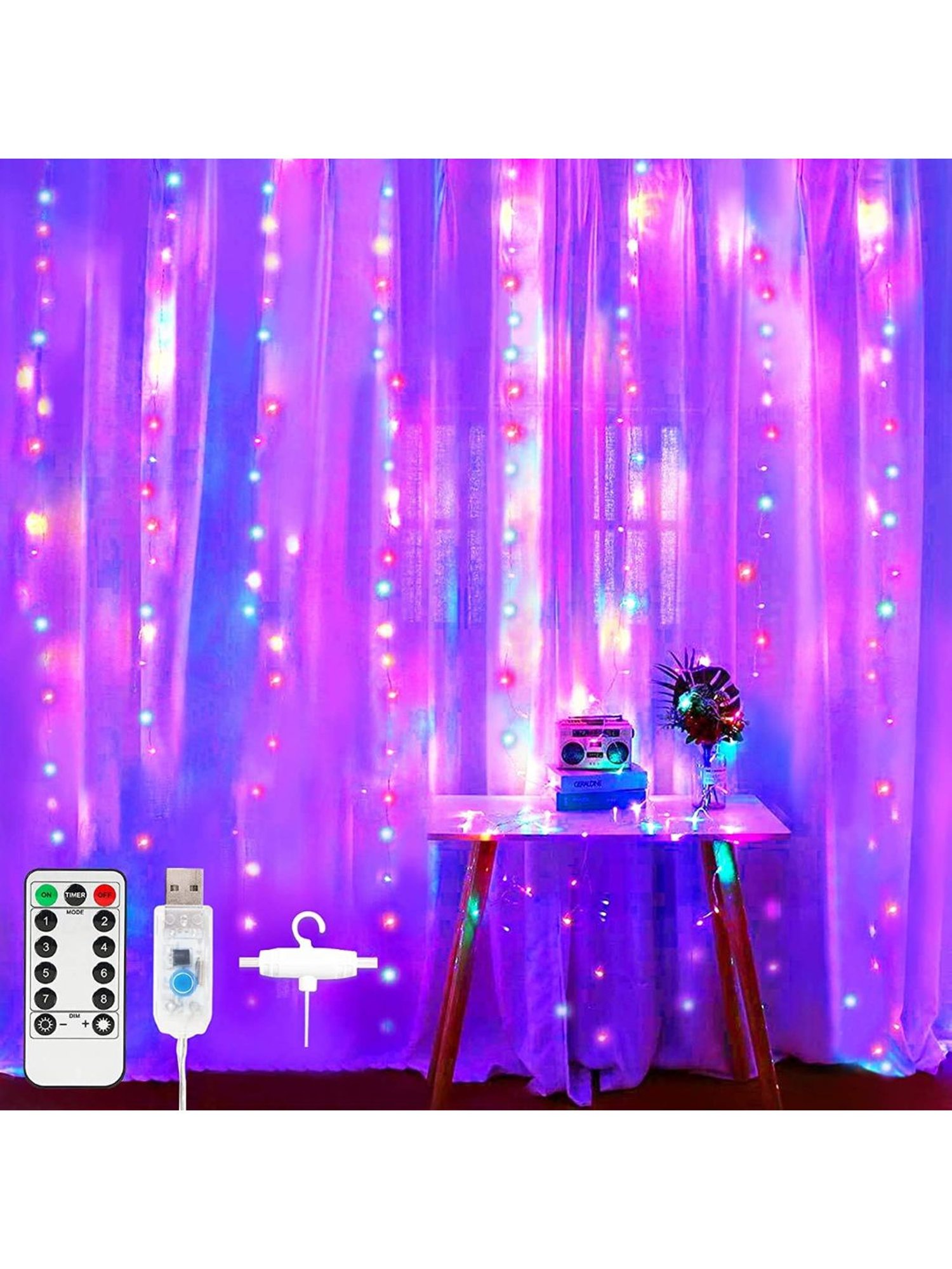 XERGY Window Curtain 300 LED 8 Lighting Modes Fairy Lights with Remote Control (Multicolor)