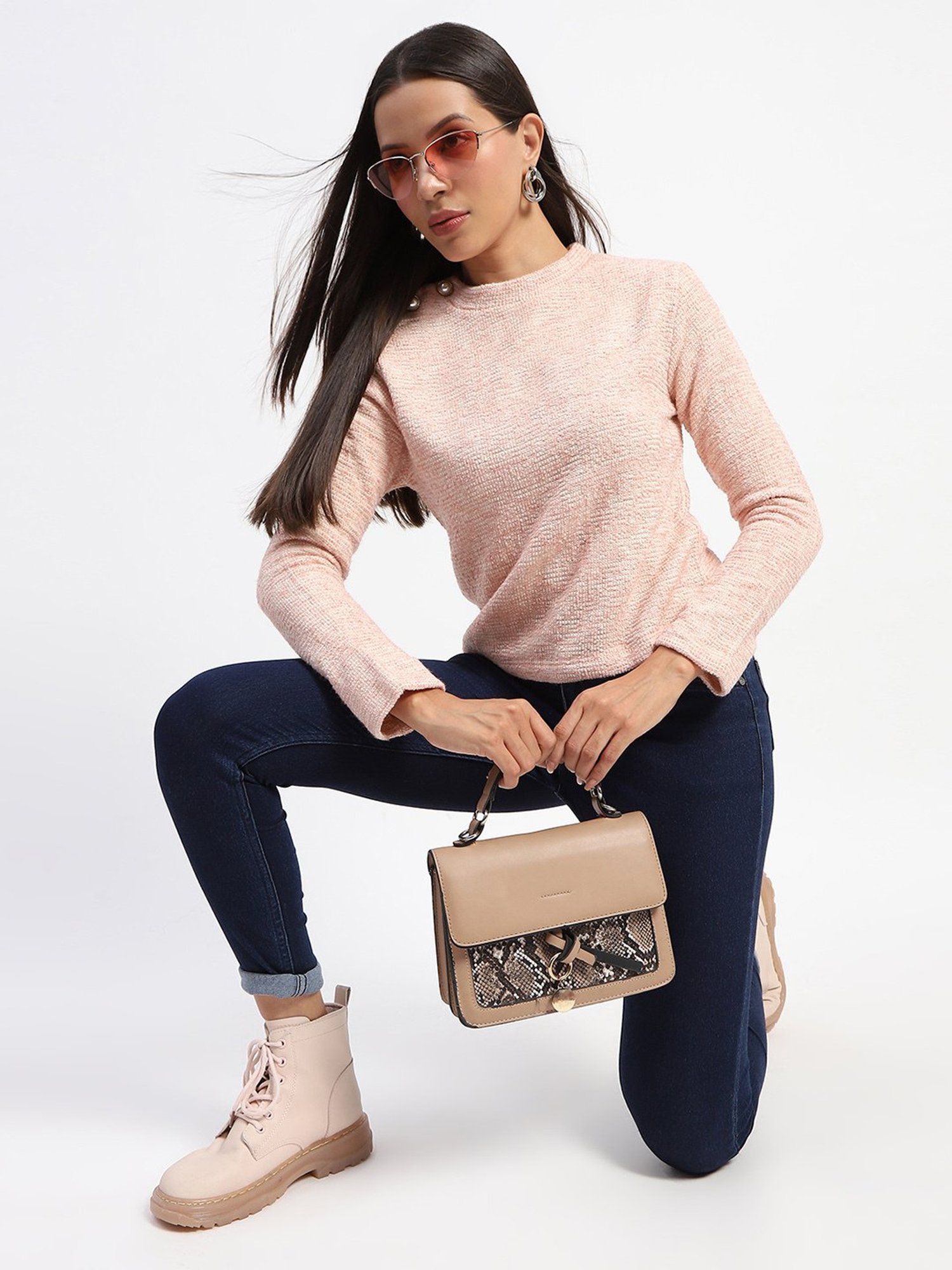 MADAME Peach Textured Top