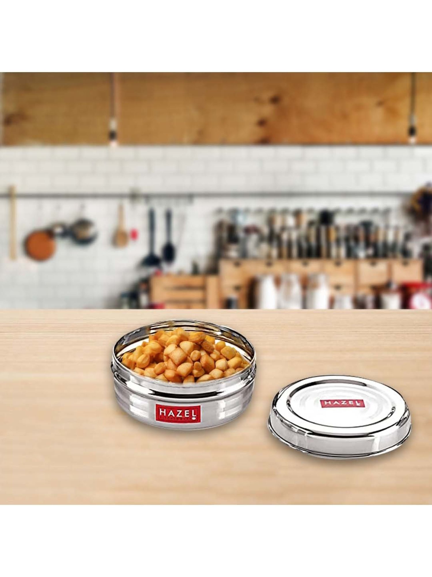 HAZEL Silver Stainless Steel Round Small Container For Spices (0.75 L)