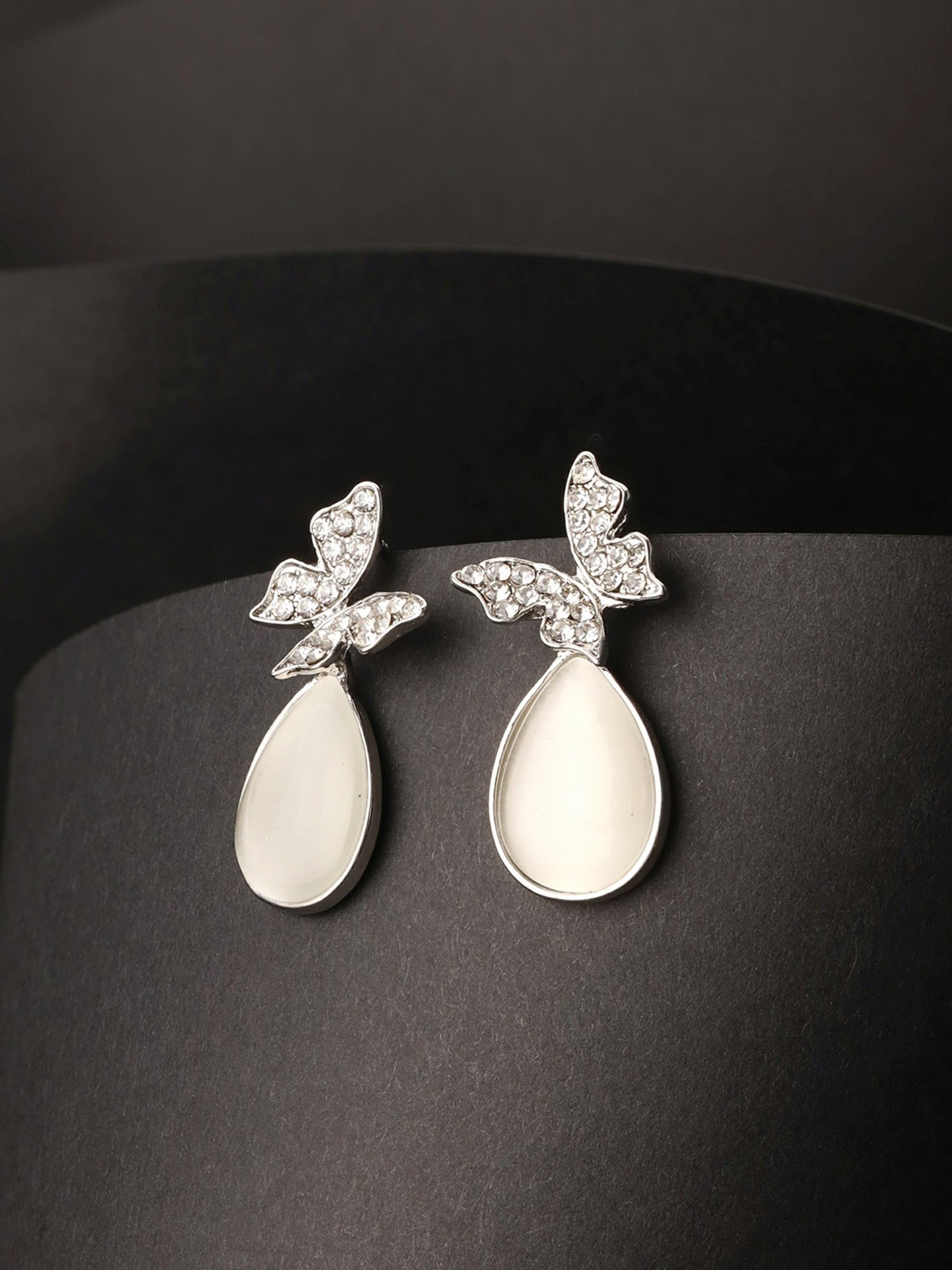 Prita by Priyaasi Butterfly Tear AD Silver-Plated Stud Earrings