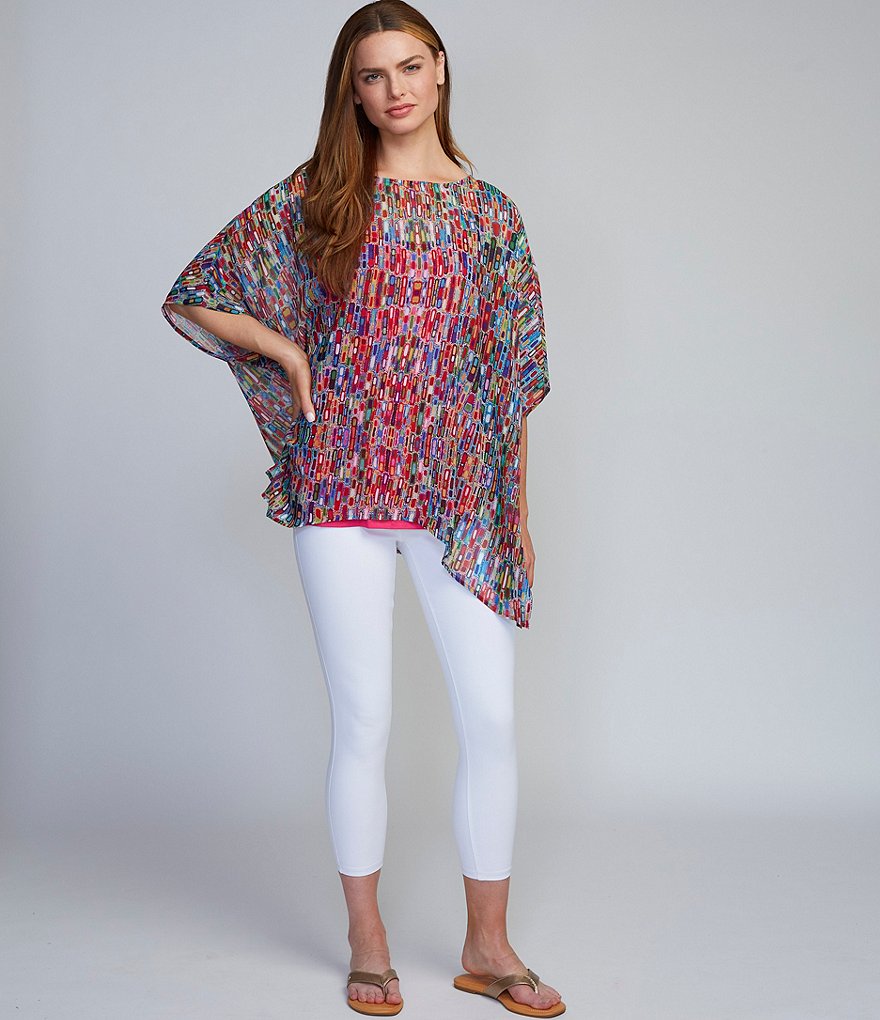 Ali Miles Abstract Print Chiffon Dolman Sleeve Poncho