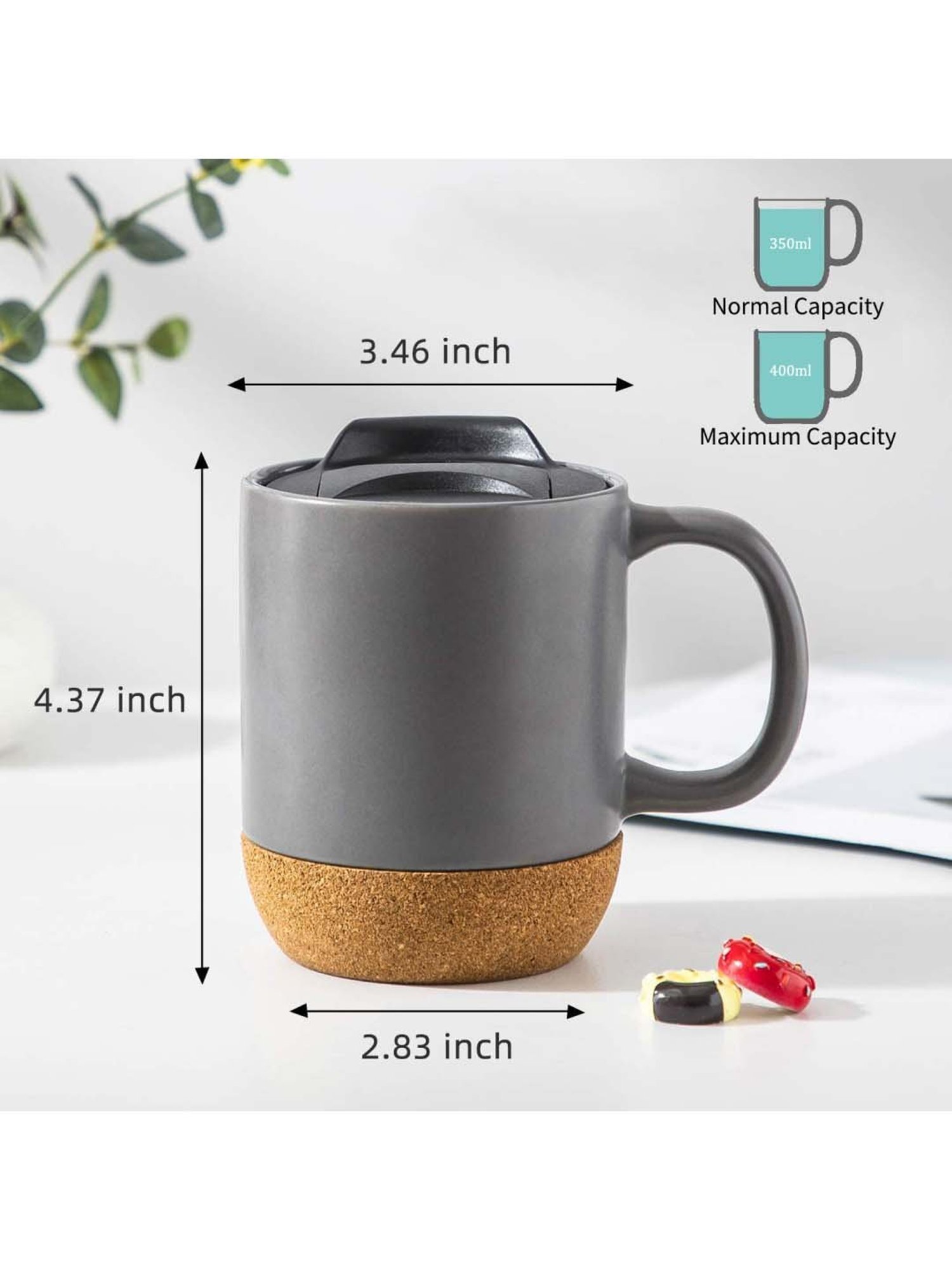 JCPL Black Ceramic 9 cm Milk Mug (0.44 L) - Set of 2