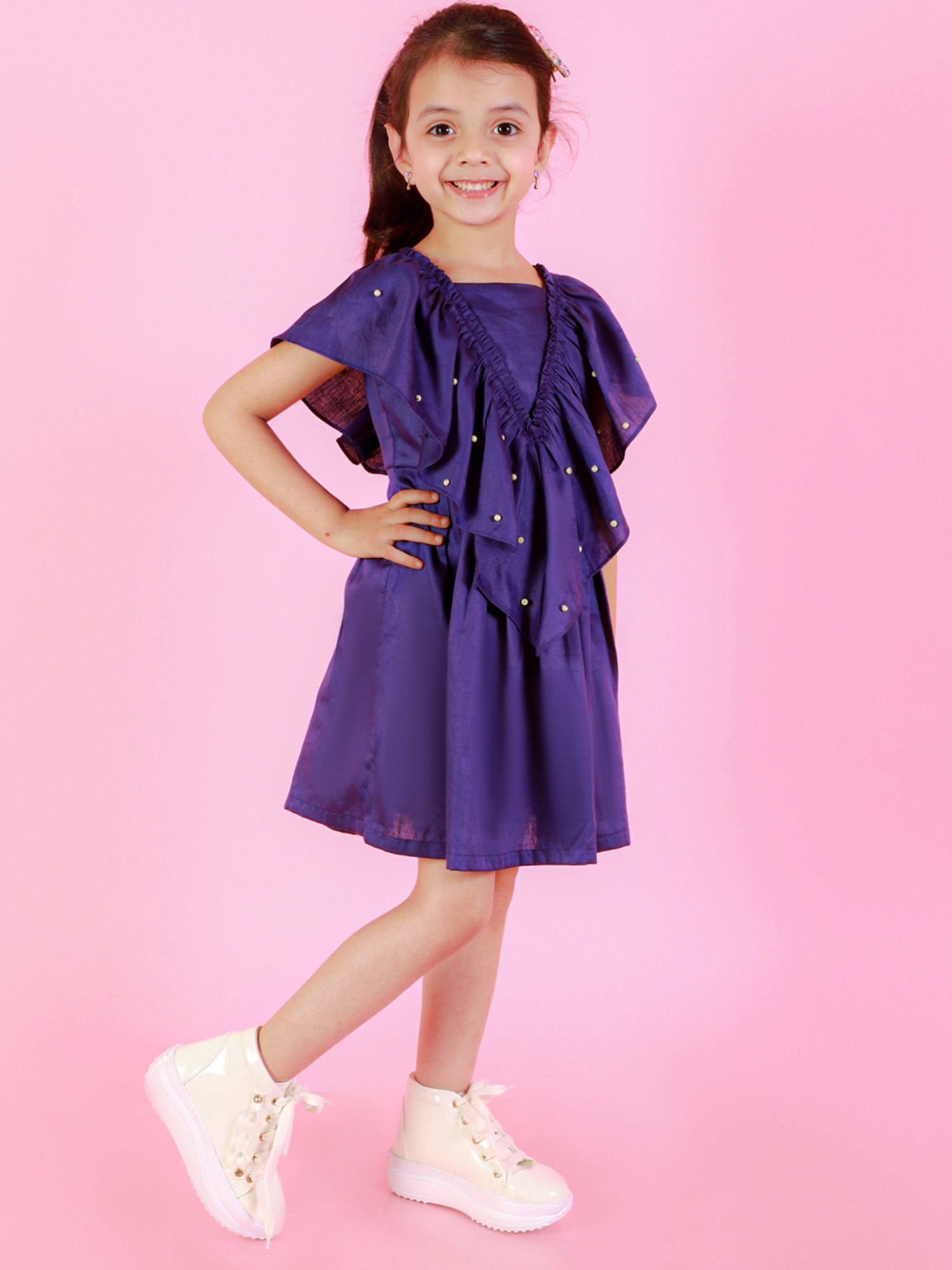 Lil Drama Kids Purple Embellished Dress