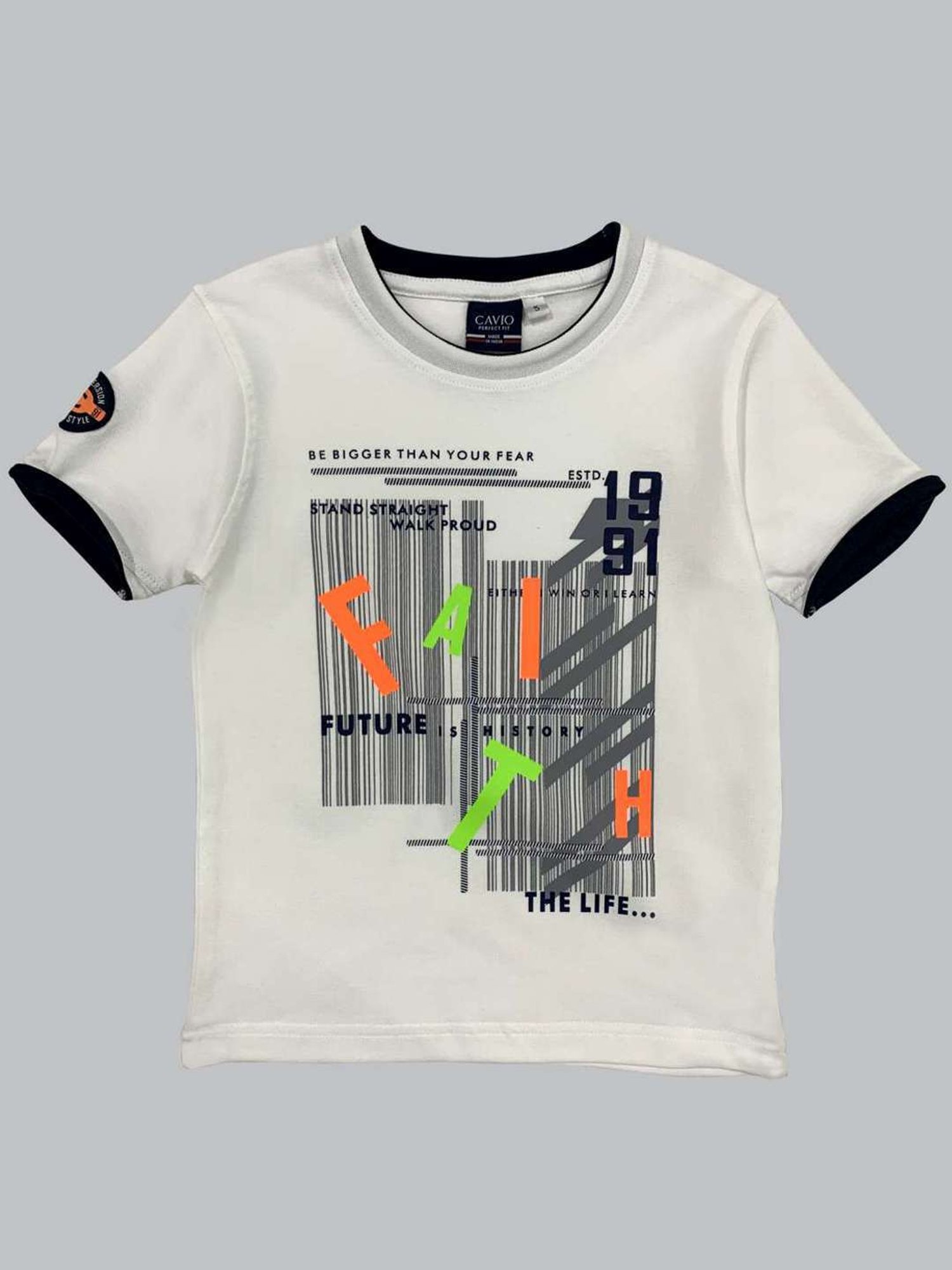 Cavio Kids White Printed T-Shirt