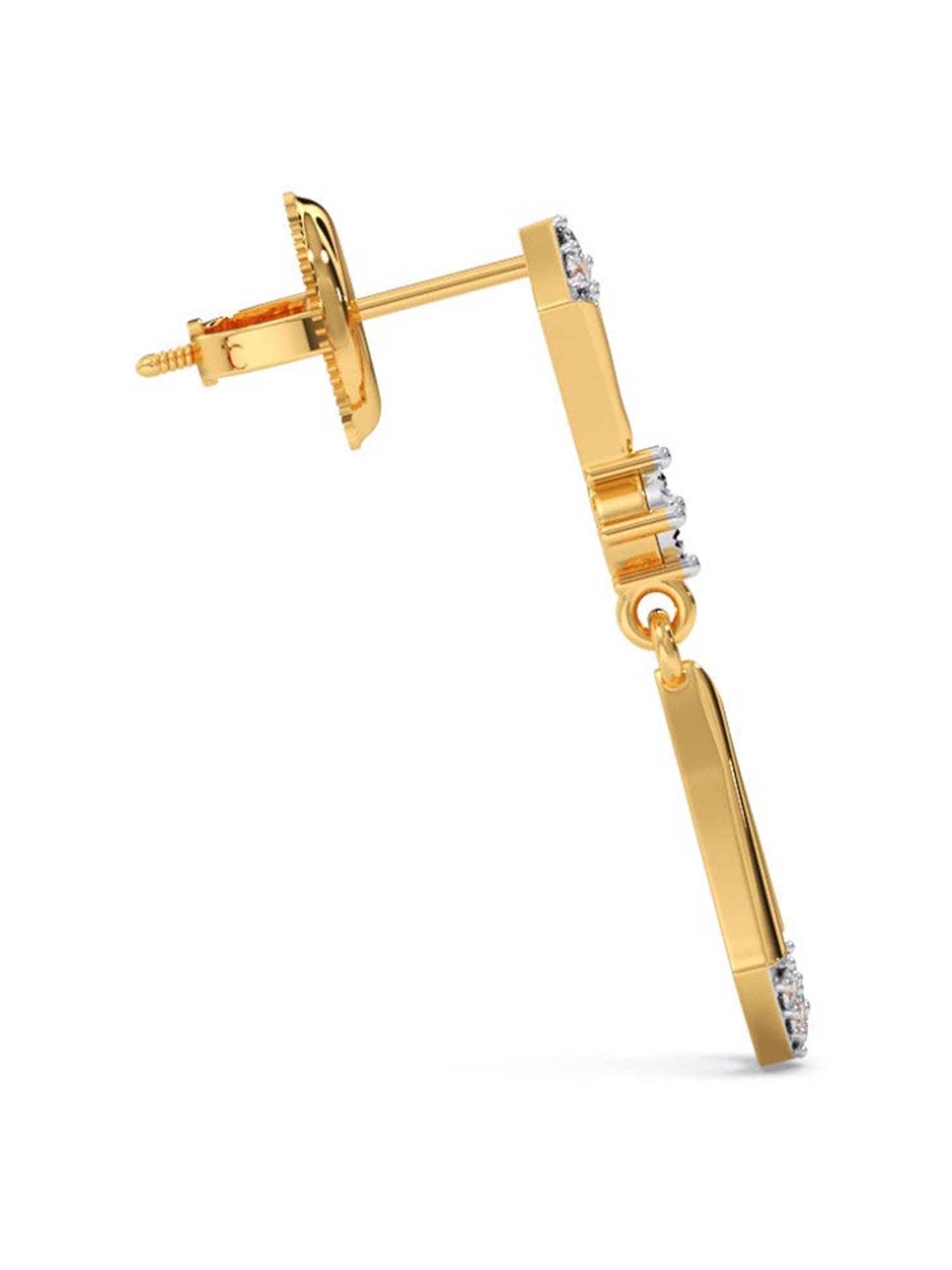 Candere by Kalyan Jewellers Peacock Collection 18k Yellow Gold Diamond Drop Earrings for Women