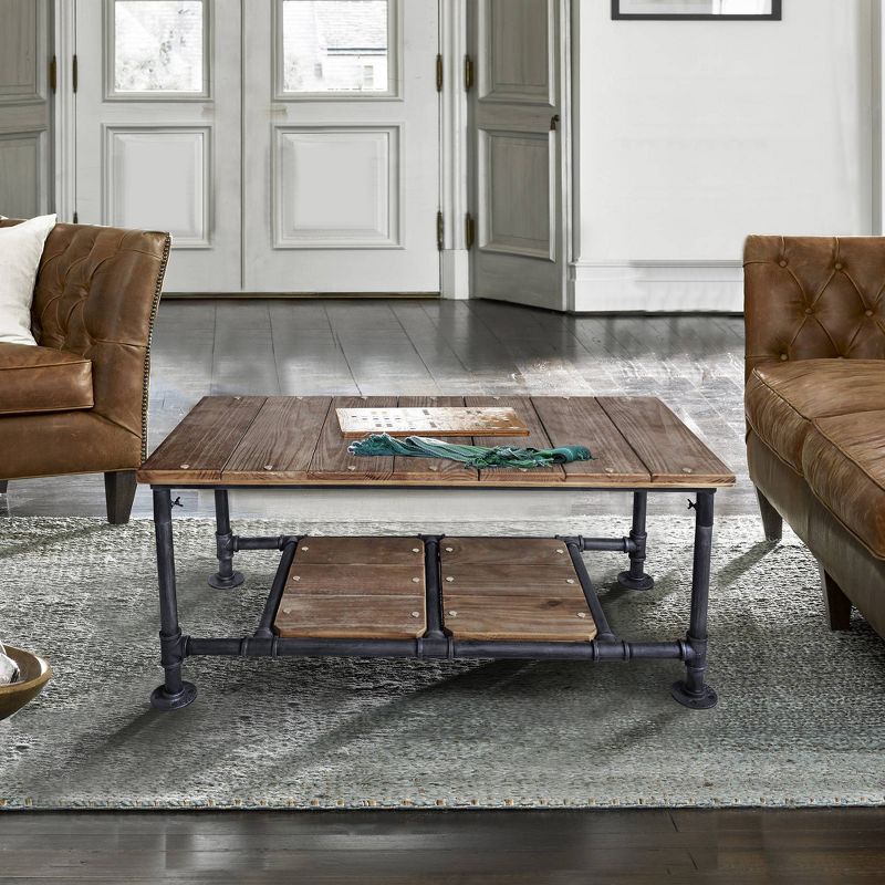 Luka Industrial Coffee Table Gray/Pine Wood - Armen Living