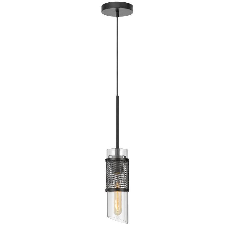 4.75 x 4.75" x 18.5" Savona Glass and Metal Mini Pendant with Shade Black - Cal Lighting