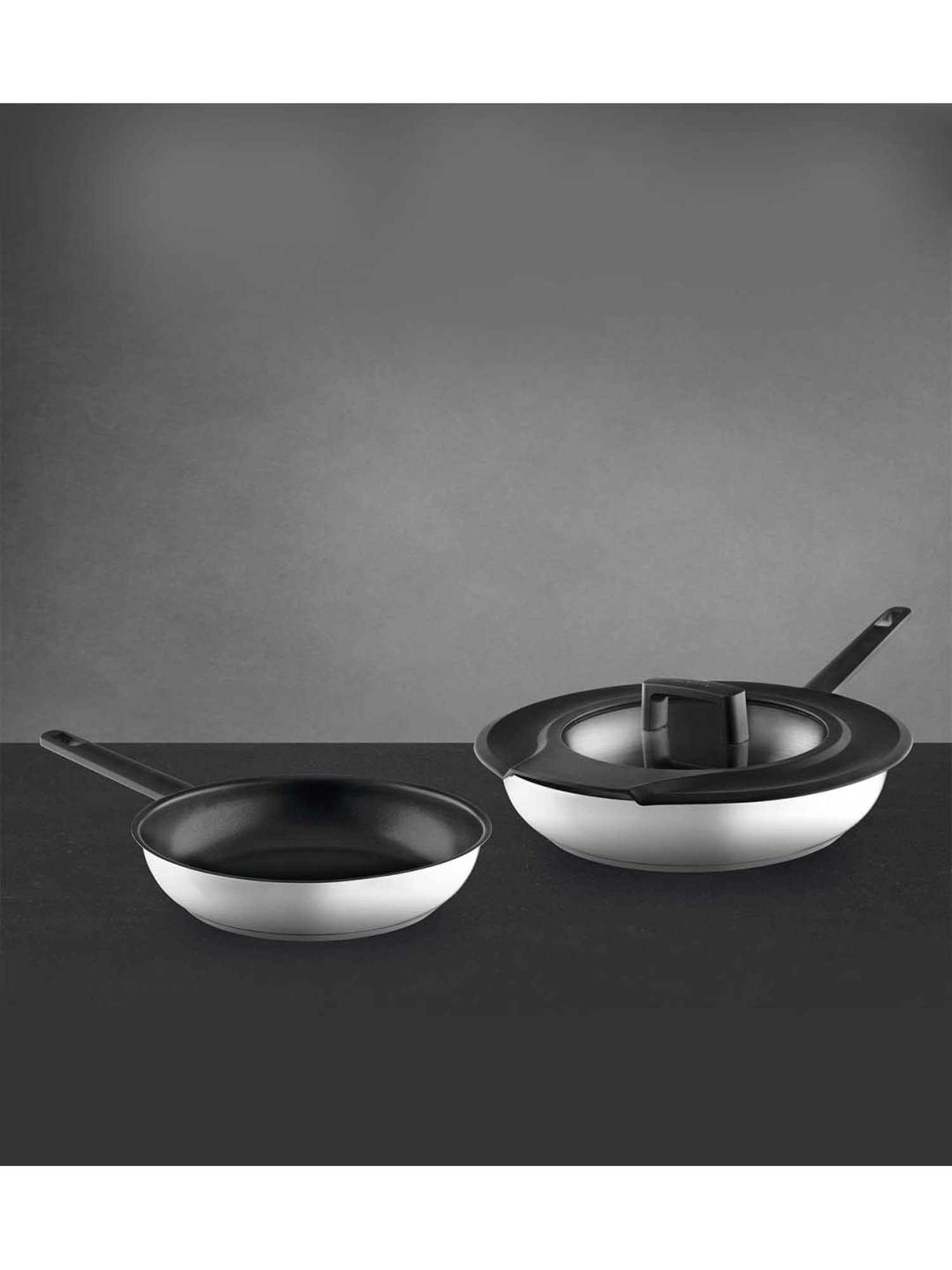 BergHOFF Gem Silver Stainless Steel Fry Pans with Lid - Set of 2