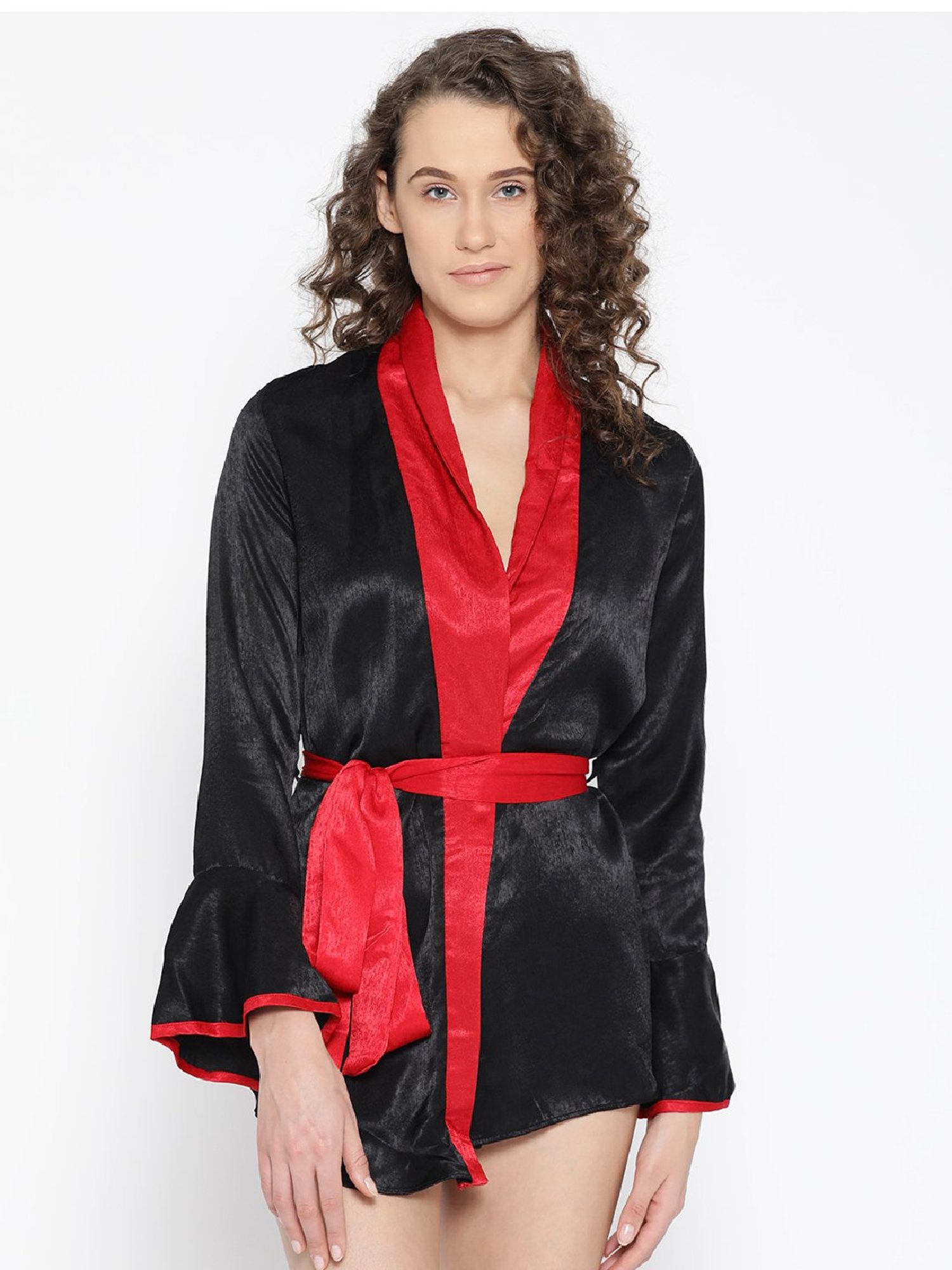 Erotissch Black Solid Shawl Neck Robe