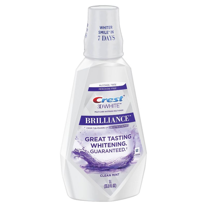 Crest 3D White Brilliance Alcohol Free Whitening Clean Mint Mouthwash - 33.8 fl oz