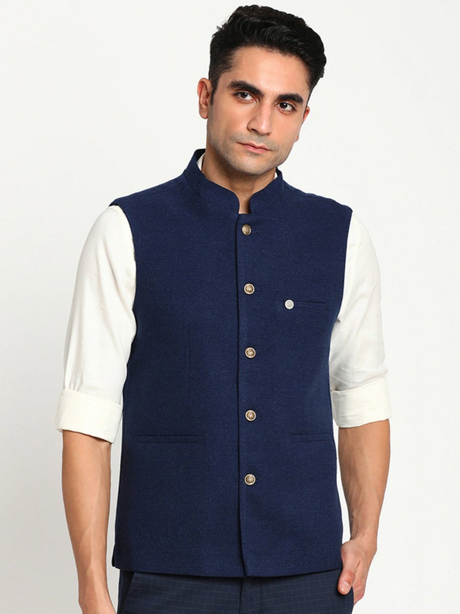 Turtle Navy Slim Fit Nehru Jacket