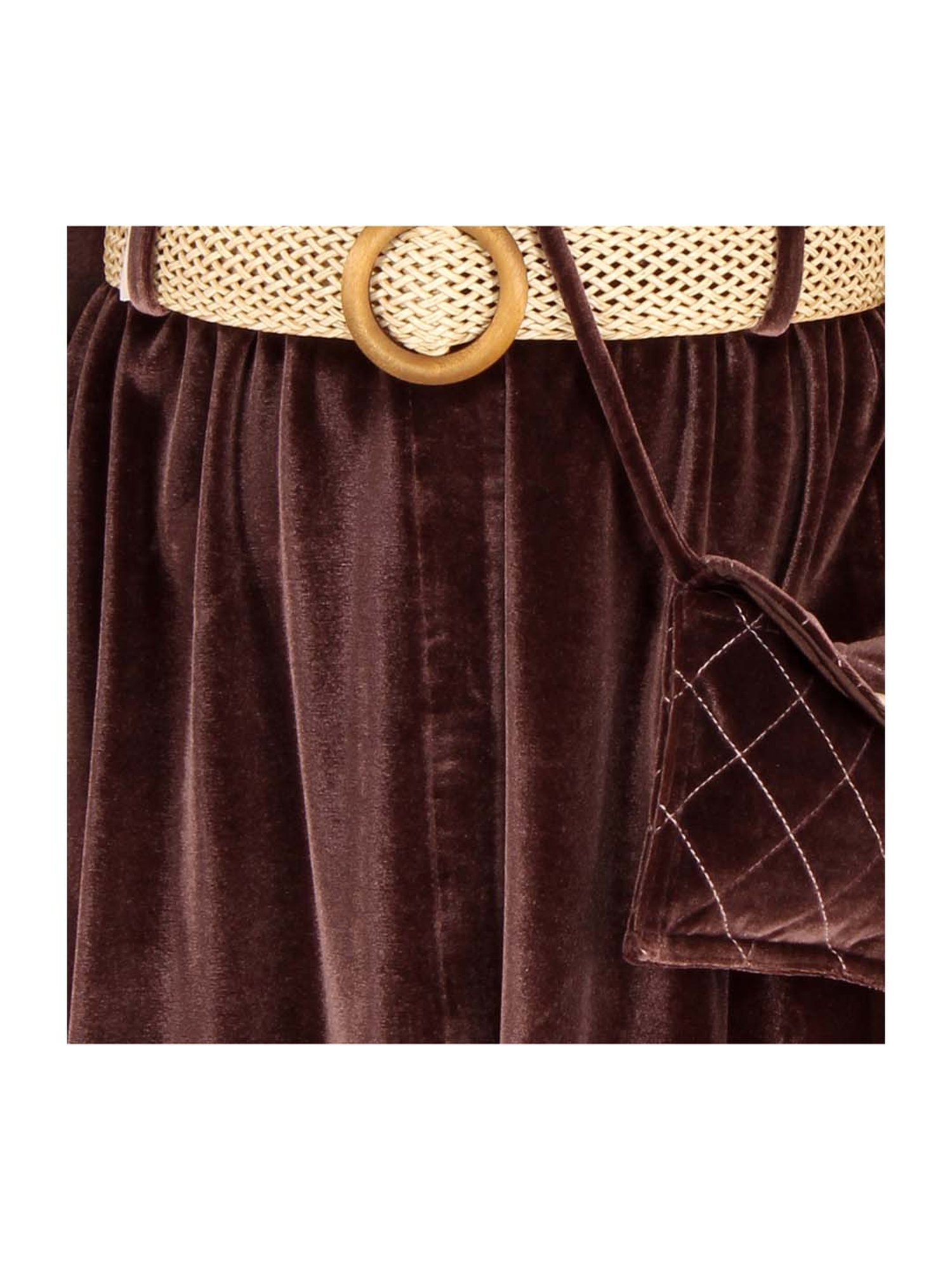 Cutecumber Kids Brown Dress With Belt & Sling Bag