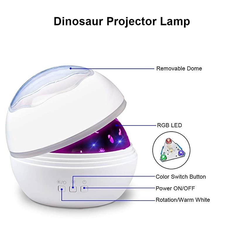 Projector Lamp with Projection Mode and Night Light Mode 360&deg; Rotation LED Night Lights with 9 Colors White