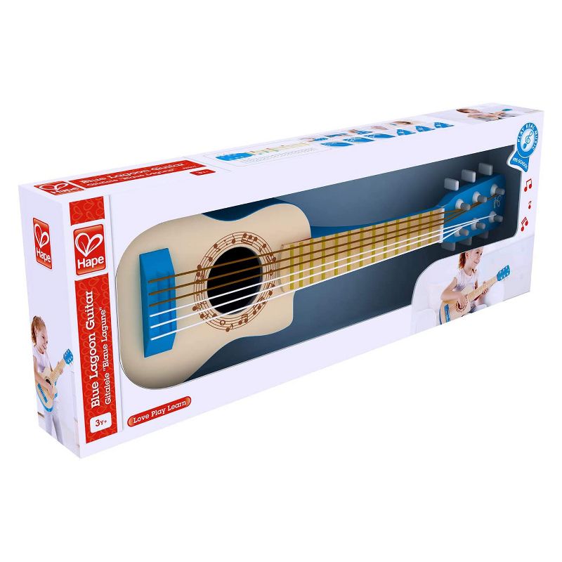 Hape E0601 Flame First Toddler & Kids Wooden Toy Guitar Musical Instrument for Beginners Ages 3 and Up, Blue