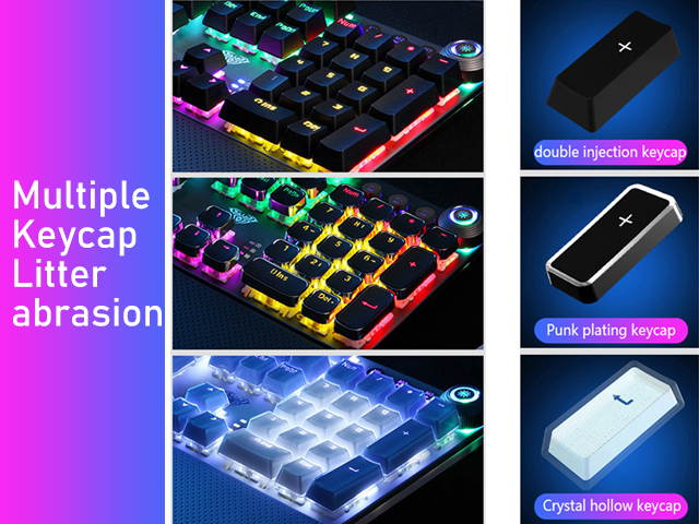 AULA F2088/F2058 Mechanical Gaming Keyboard Detachable wrist rest Multimedia Knob, 104 Keys Anti-ghosting Marco Programming metal panel LED Backlit keyboard for PC Gamer (Punk keycap)