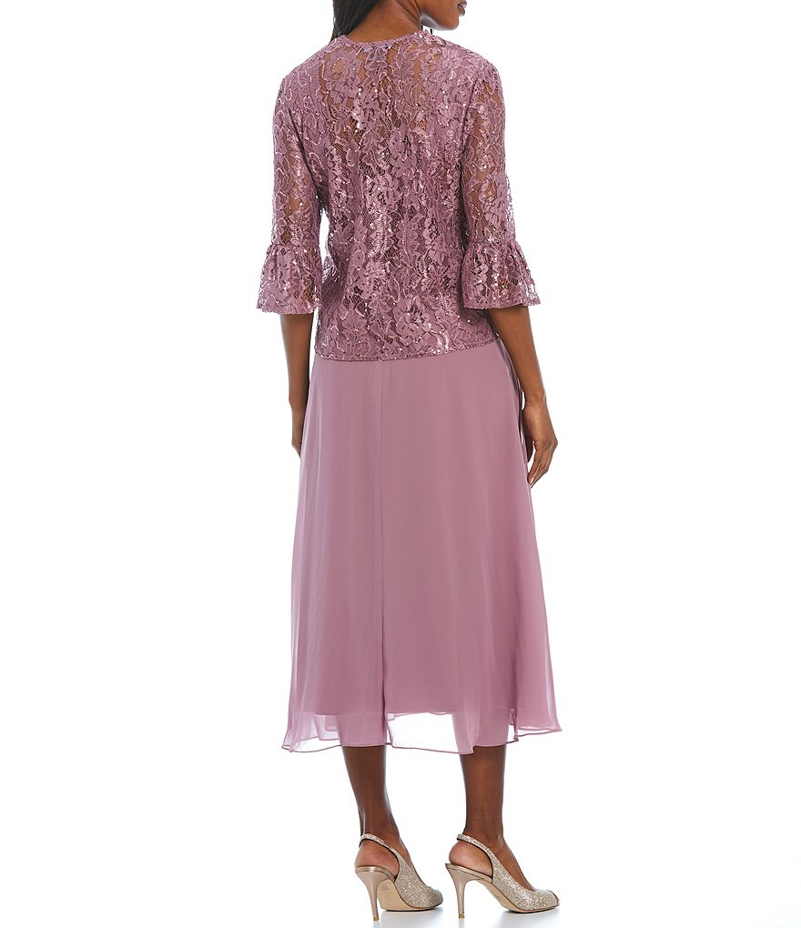 Le Bos Sequined Lace Tea Length 2-Piece Jacket Dress
