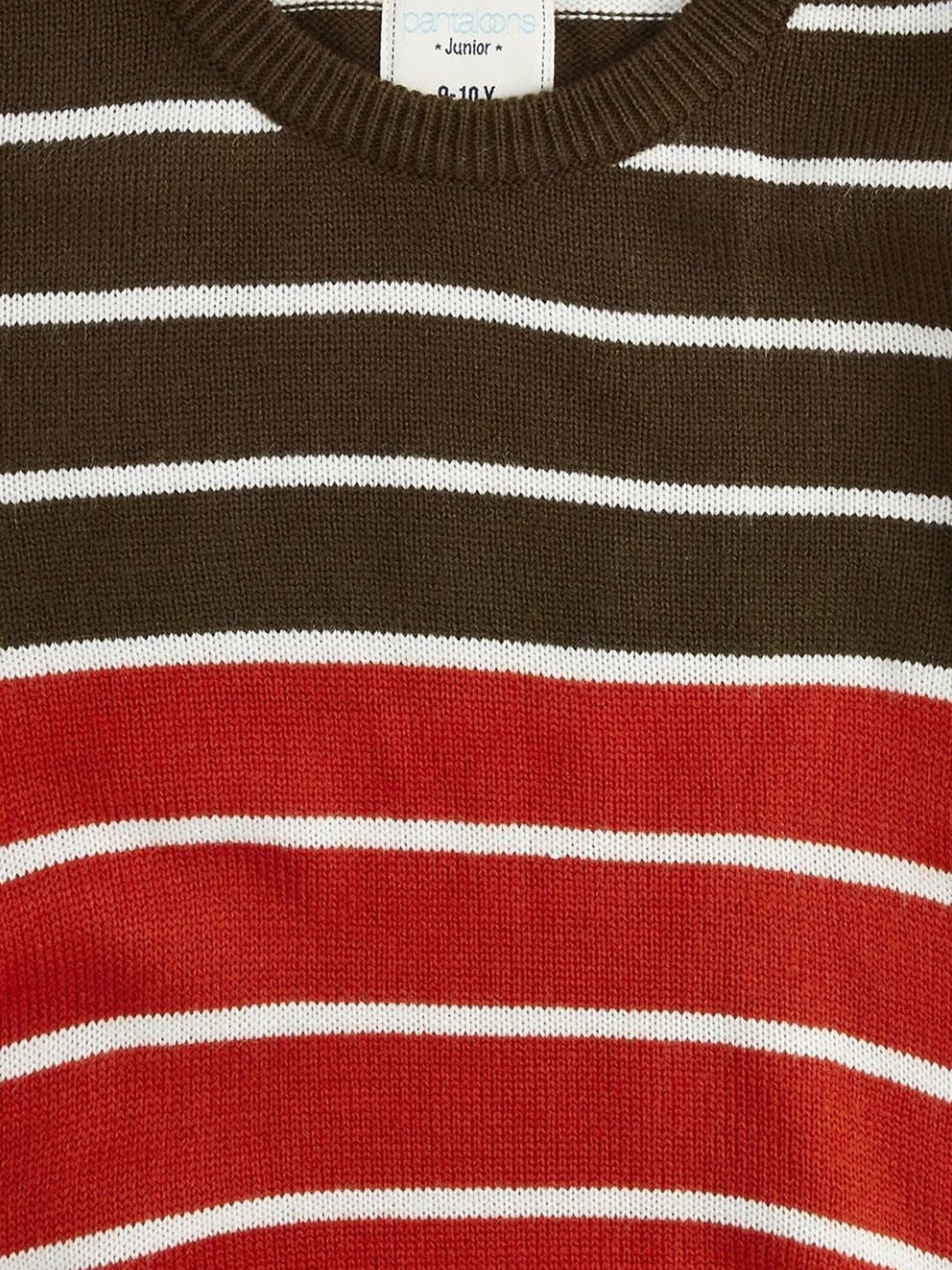 Pantaloons Junior Olive & Red Striped Full Sleeves Sweater