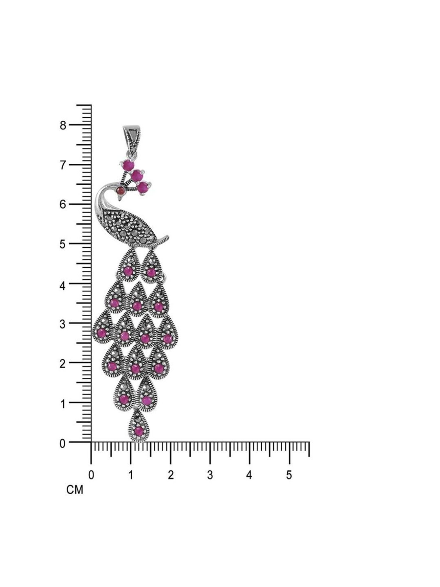 Rihi by P.C. Chandra Jewellers 925 Silver Pink Stone Peacock Pendant with Earring Set for Women