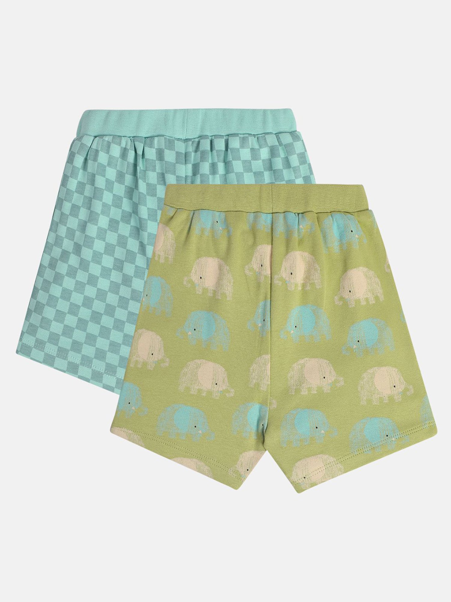 MINIKLUB Boys Green & Blue Printed Shorts (Pack Of 2)