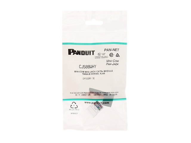 Panduit CJ588WHY Mini-Com Mini-Jack Tx5E - Modular Insert - White - 1 Port