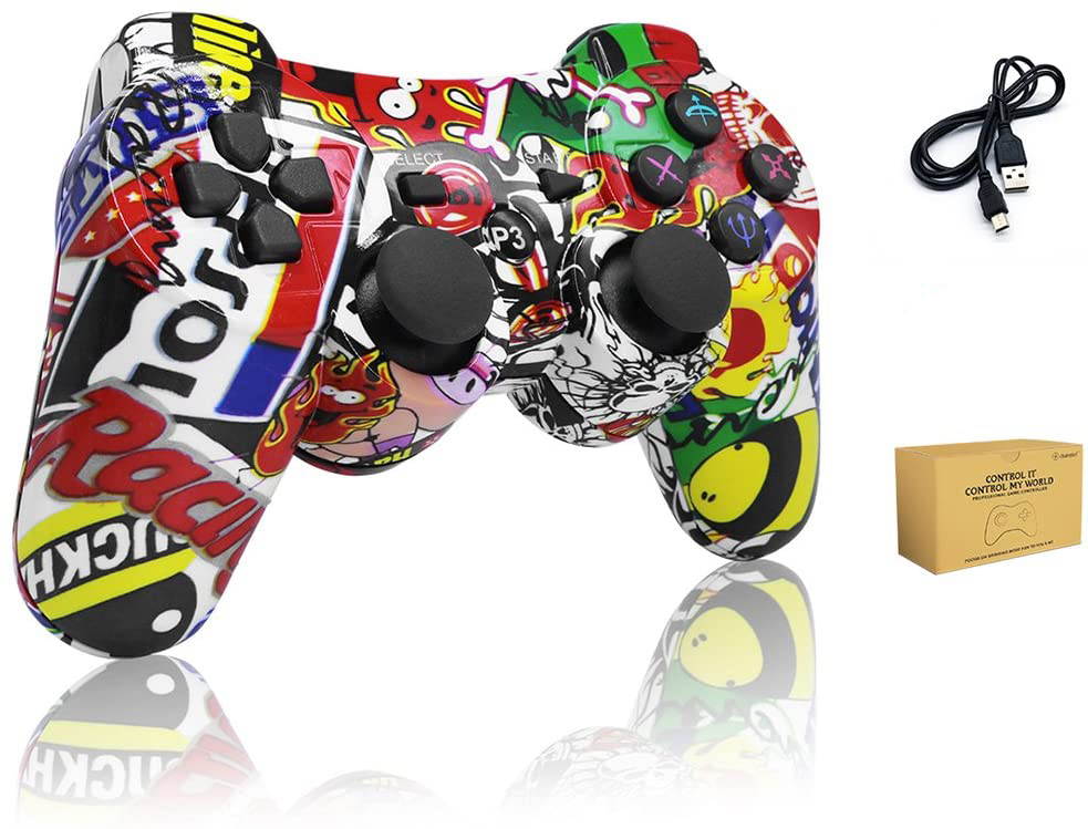 CUUWE PS3 Controller Wireless Dualshock Remote/Gamepad for Sony Playstation 3 Bluetooth PS3 Games,PS3 Controller,PS3 Remote PS3 Sixaxis Joystick with Charging Cable (Graffiti)