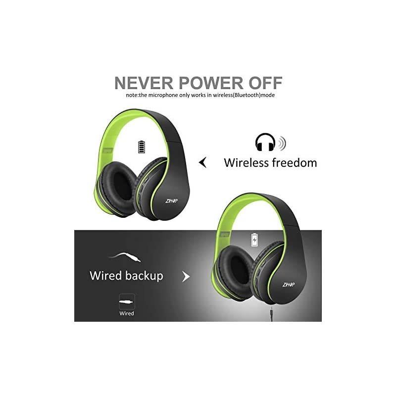 Bluetooth Headphones Over-Ear,  Foldable Wireless and Wired Stereo Headset Micro SD/TF, FM for Cell Phone,PC,Soft Earmuffs &Light Weight for Prolonged Waring(Black/Green)