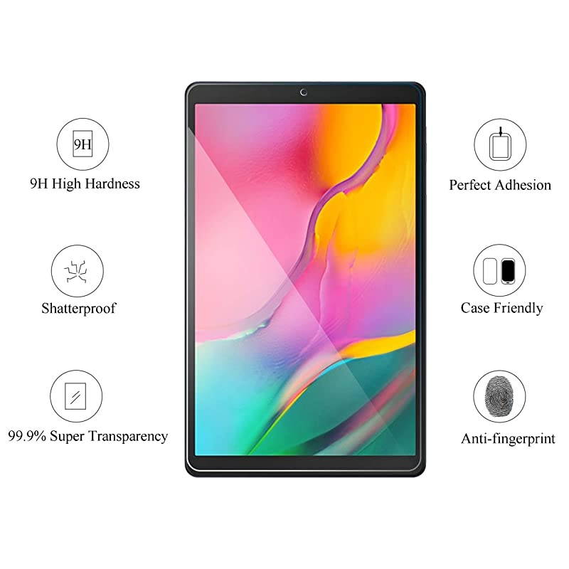 Screen Protector for Galaxy Tab A 10.1 2019 Release SM-T510/SM-T515 Only 2 Pack Tempered Glass 9H Hardness 2.5D Edge Ultra Clear Anti Scratch Case Friendly